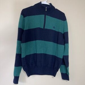 Brooks Brothers 346 Extra Fine Merino Wool 1/4 Zip Sweater Sz L Blue Green